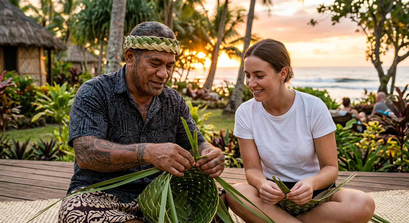 Coconut frond weaving demonstration