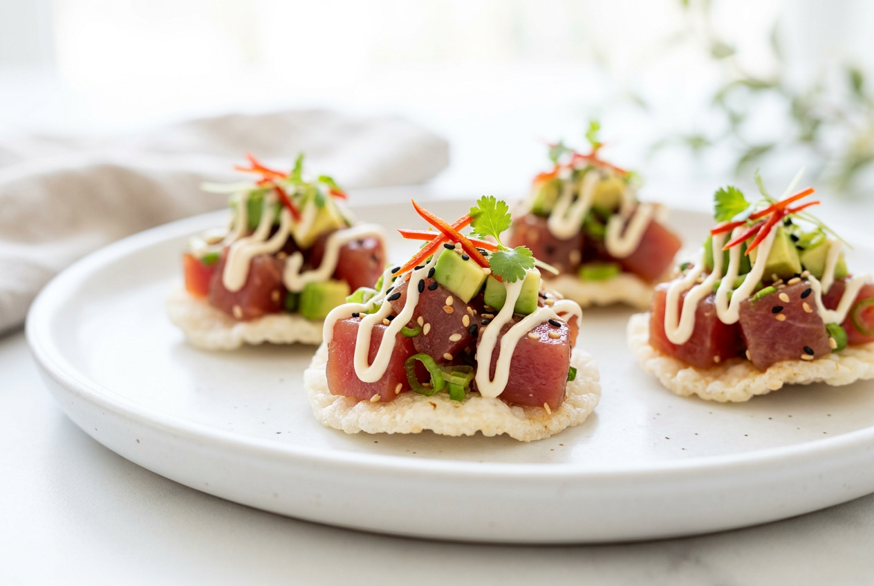 Ahi poke appetizer bites with avocado