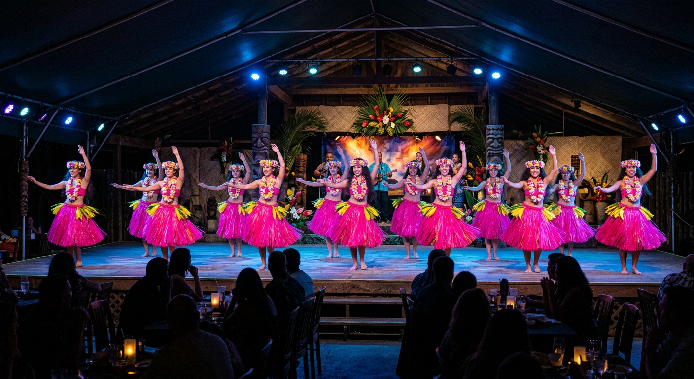 Hula dancers on the Big Kahuna Luau stage